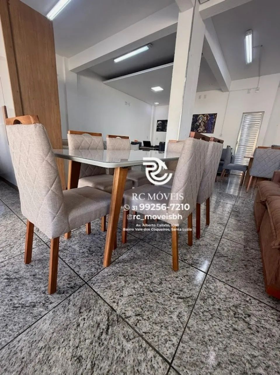 Mesa de jantar 1,70x0,90 Tampo Vidro Laqueado + 6 Cadeiras Madeira maciça - Foto 2