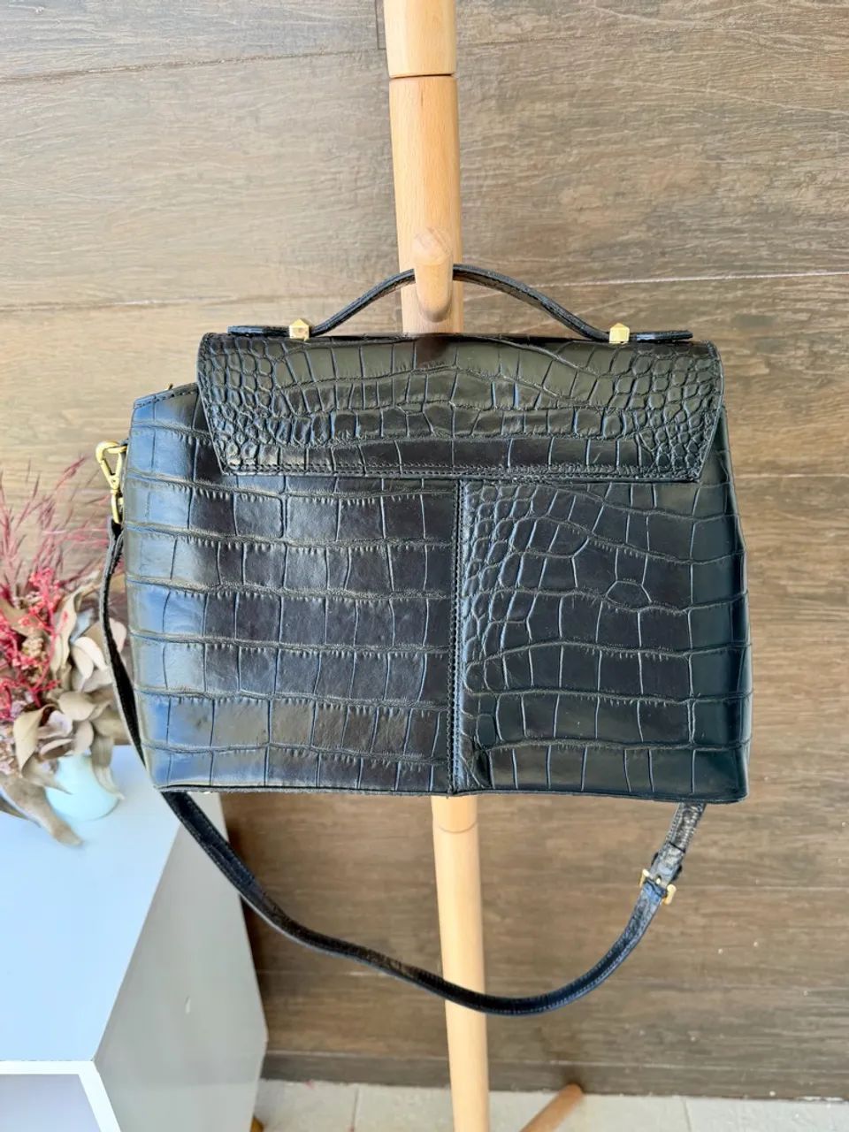 bolsa schutz couro preta croco - Foto 3