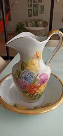 Vaso Jarra com Bacia Porcelana pintado à mão 26cmx47cm Excelente Estado decoração mesa - Foto 2