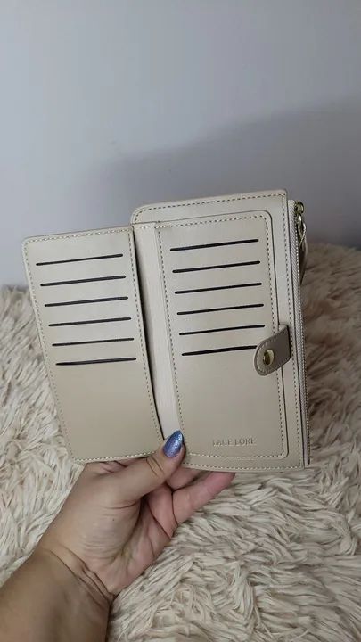 Carteira feminina slim 19,5cm - Cor areia - Foto 4