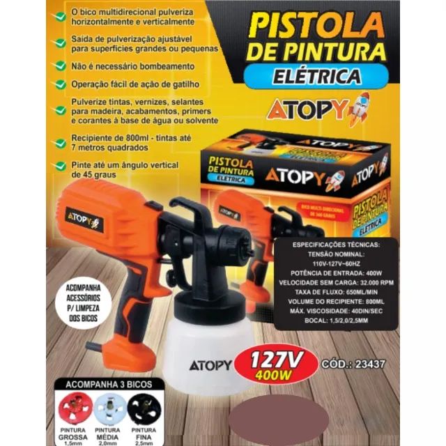 Pistola de Pintura Elétrica 800ml 400W 127V Atopy - Foto 5