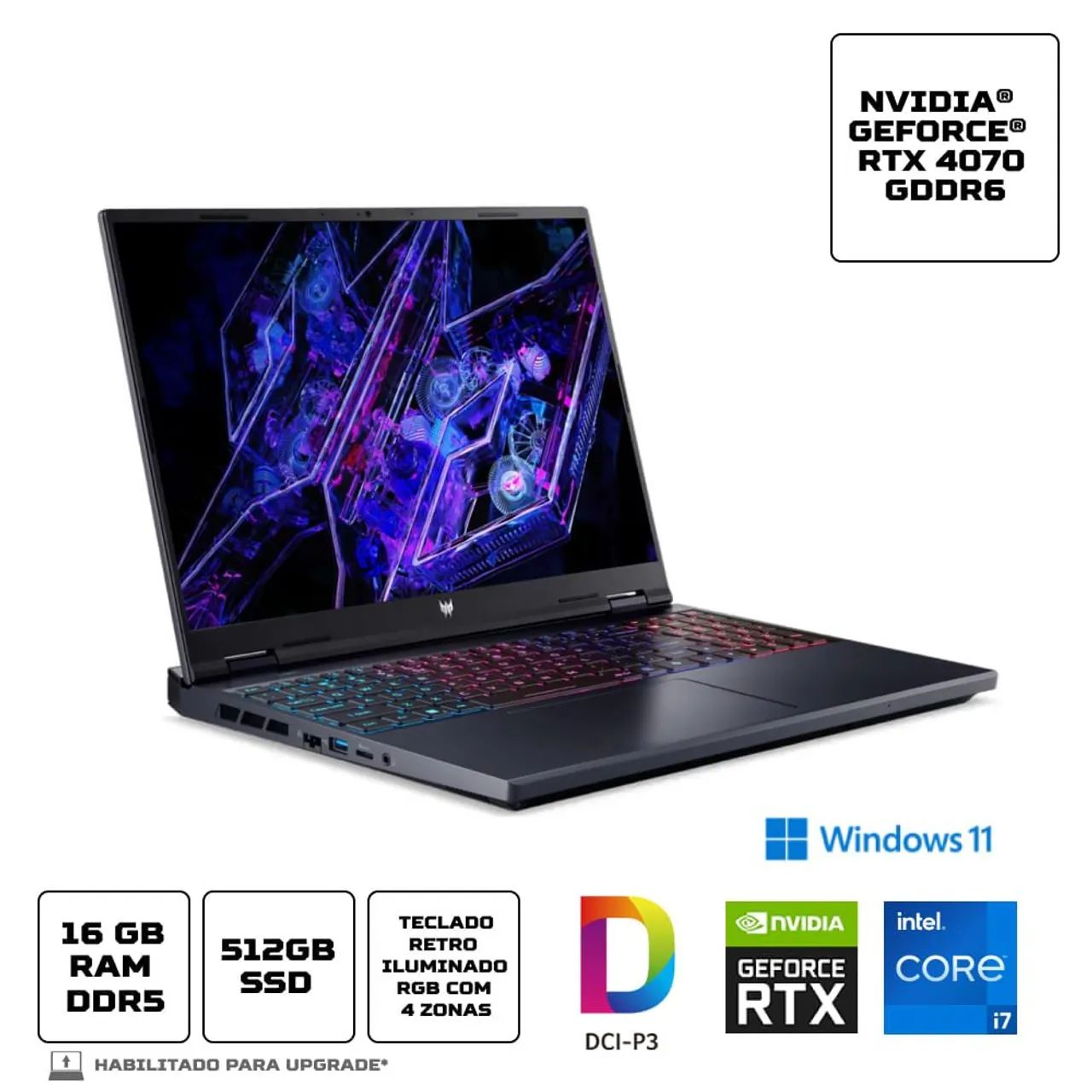 Notebook Predator Helios Neo Intel Core i7-14700HX de 14ªGen 16GB 512GB SSD RTX 4070 Novo