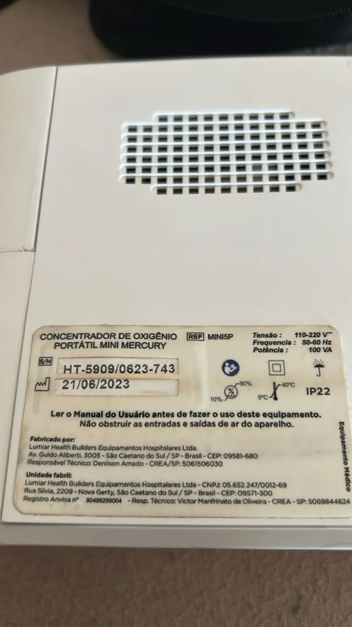 Concentrador de oxigênio portátil para pessoas com enfisema pulmonar ou DPOC - Mini Mercur - Foto 2