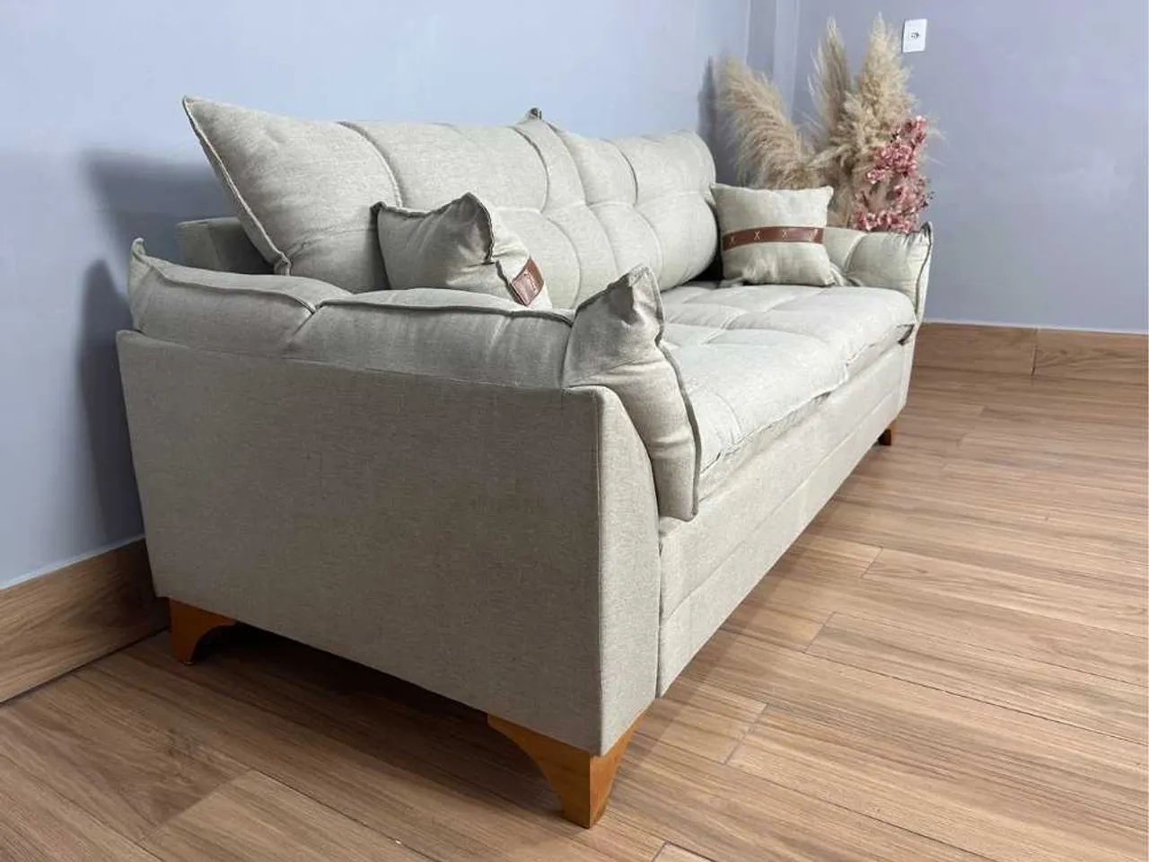 Sofá Creta 3 Lugares Tecido Linho 200cm- Entrega Rápida - Foto 4