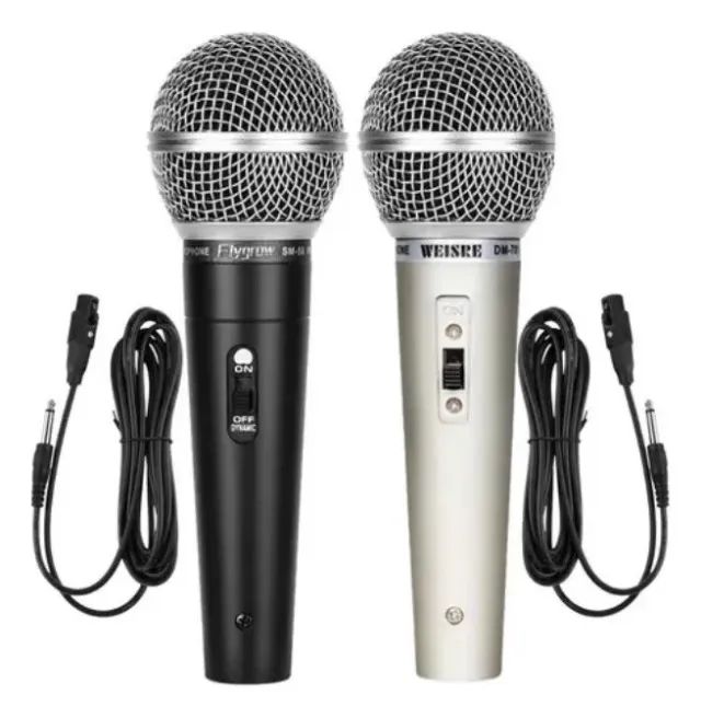 Kit 1 Par De Microfone Com Fio Profissional Dinâmico Igreja e Eventos