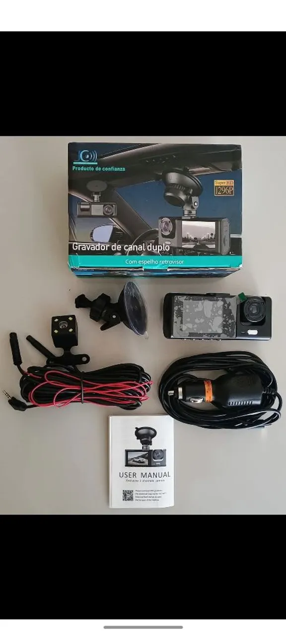 Câmera de Carro Dupla com Espelho Retrovisor
