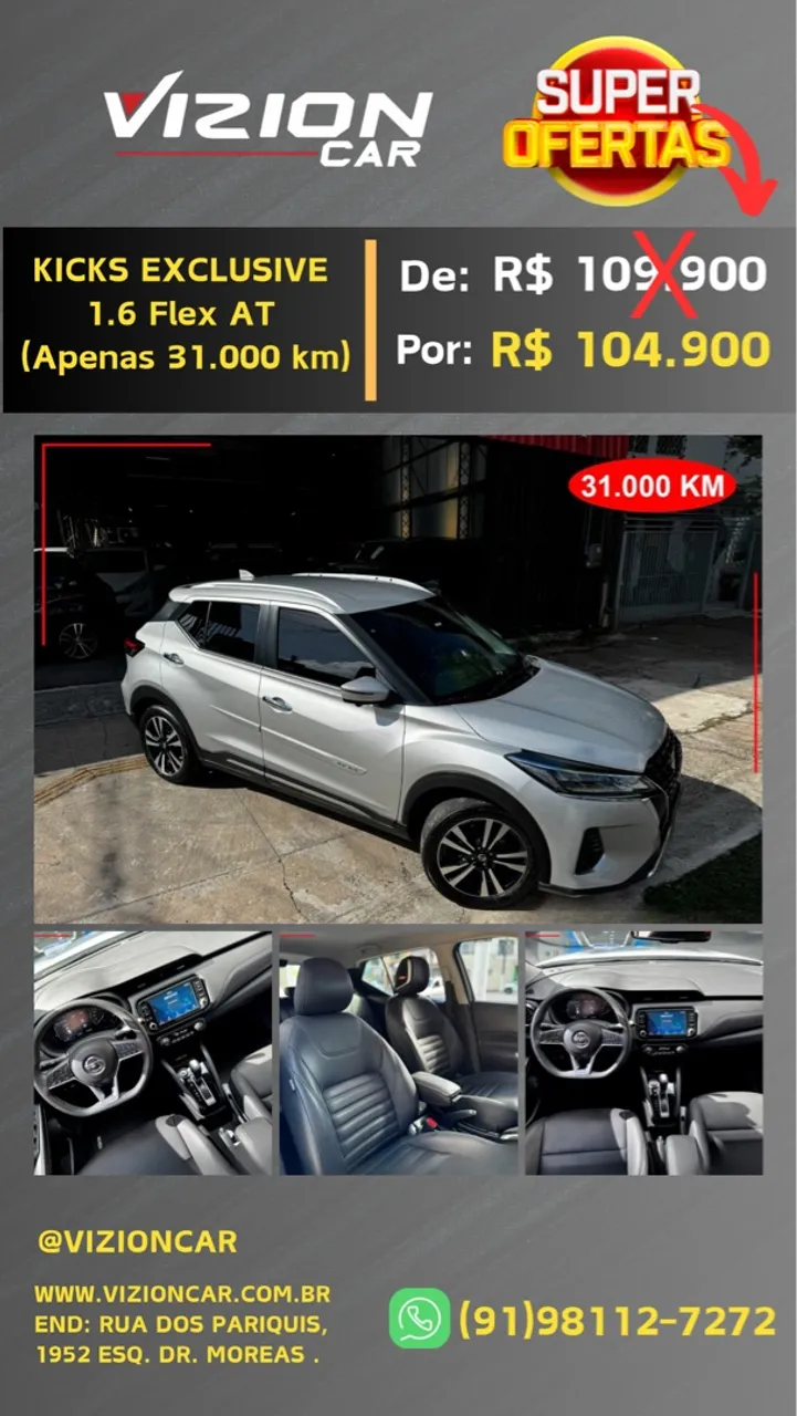 Kicks Exclusive 1.6 Flex AT 22/22(Apenas 31.000 km)(Impecável)
