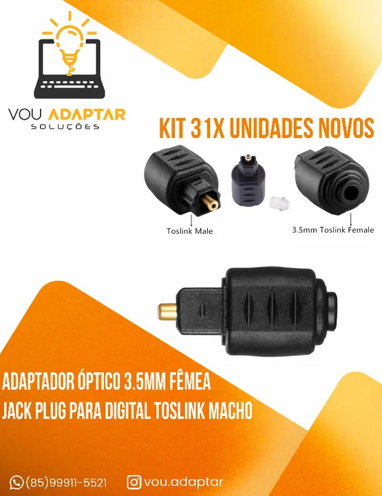 Kit 31x unidades Mini Adaptador de Áudio Óptico 3.5mm para Jack Mini Toslink