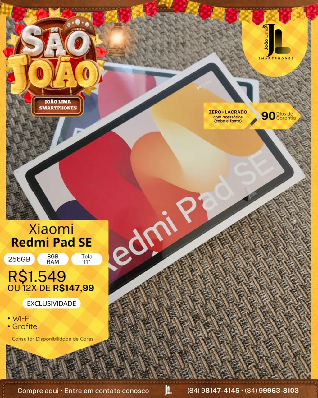 REDMI PAD SE, 256GB, 8GB RAM, TELA 11?, LACRADO, EXCLUSIVO!