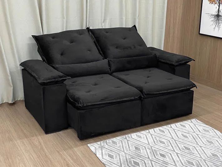 Sofá Retrátil 2 Lugares 200cm Veludo Preto Acari - Foto 2