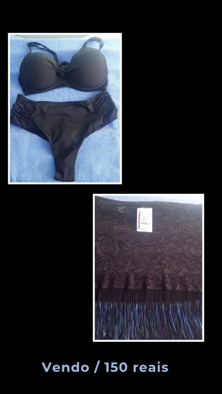 Biquíni preto com saída de praia