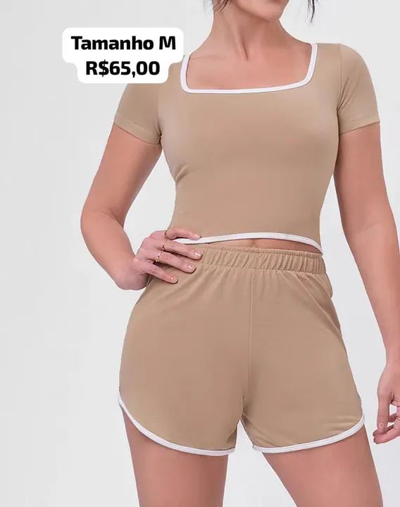 Conjunto Cropped e Shorts - Bege tamanho M