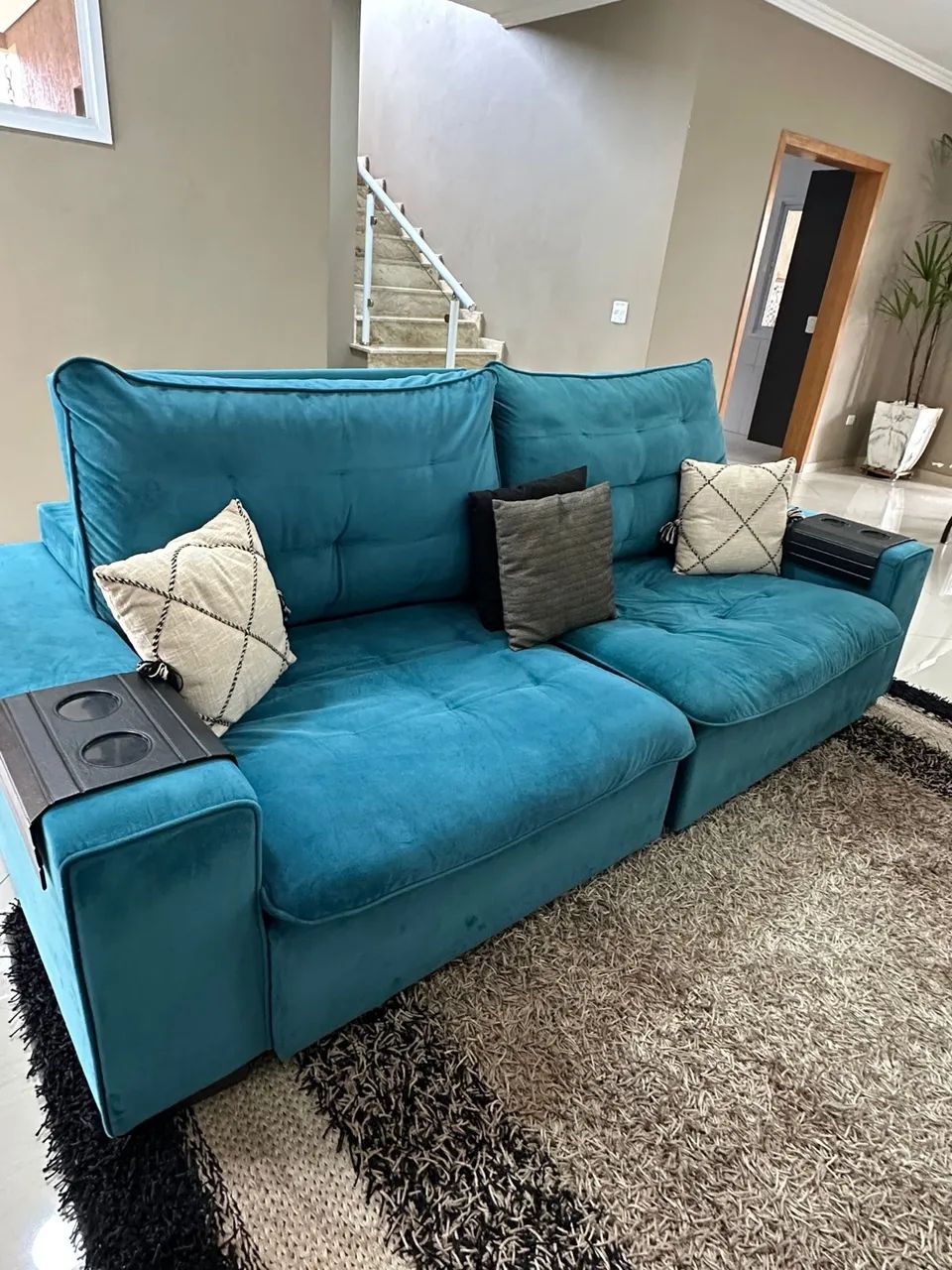 Sofá retrátil azul turquesa 4 lugares65579517168897123