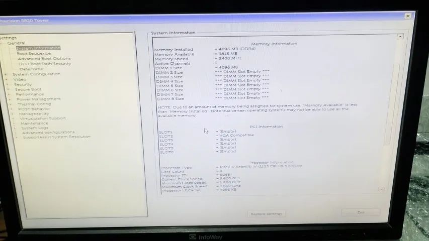 Servidor Dell Precision 5820 Xeon W-2133 a partir