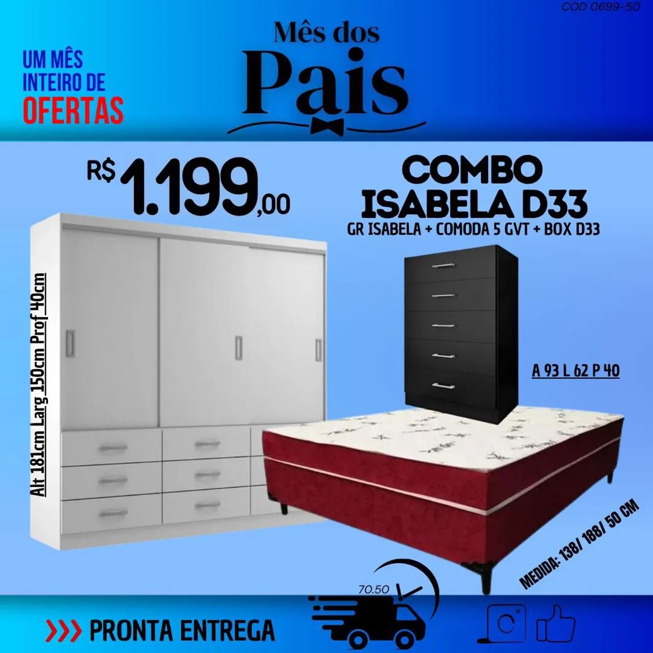 Combo Isabela D33: Guarda Roupa, Cômoda e Box!