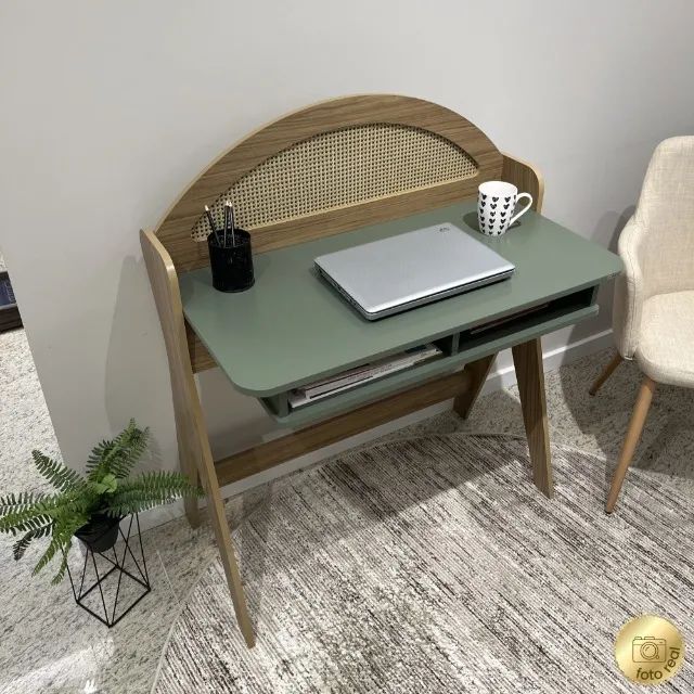 Escrivaninha com Nichos 100% MDF Verde Menta