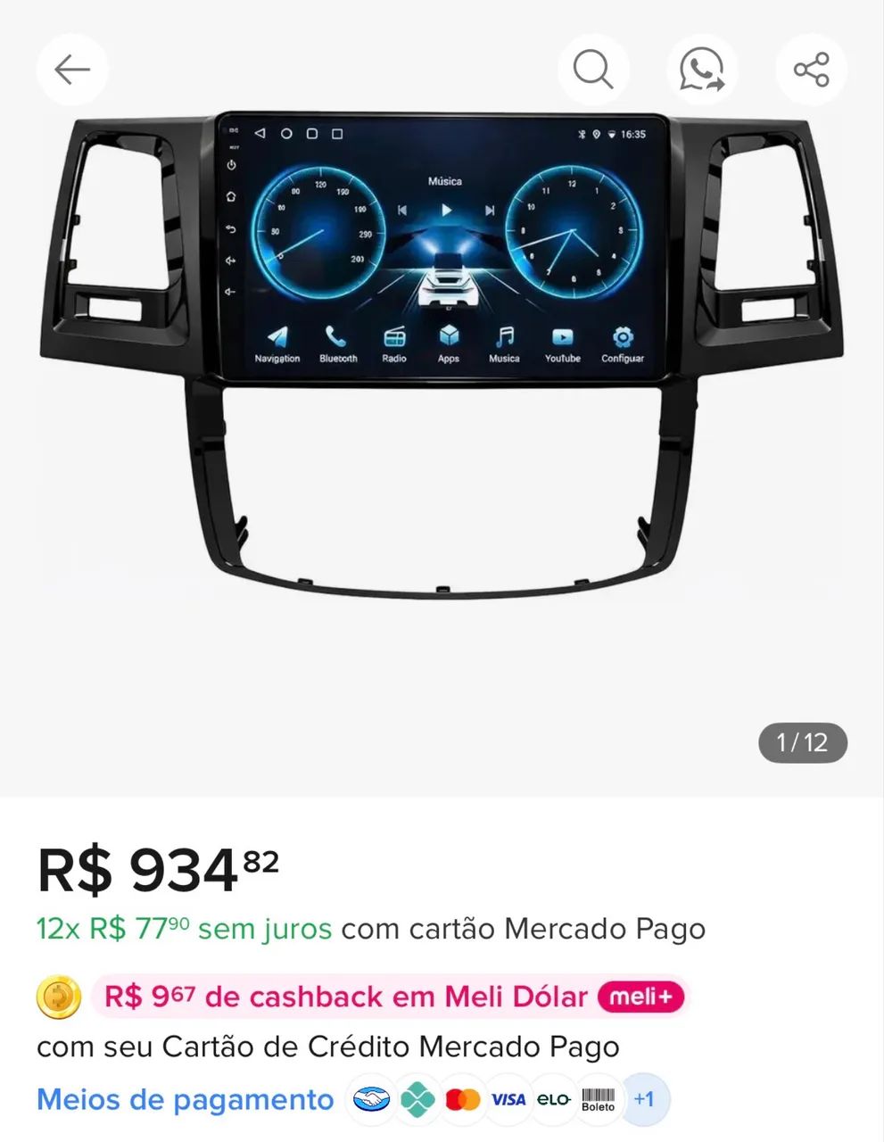 Central multimídia 9 polegadas com moldura. Toyota Hilux 2012 a 2015 - Foto 4