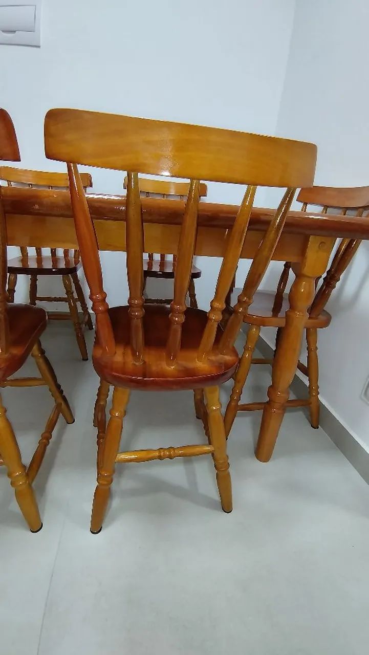 CONJUNTO DE MESA DE JANTAR 160 CM COM 6 CADEIRAS MADEIRA MACIÇA  - Foto 3