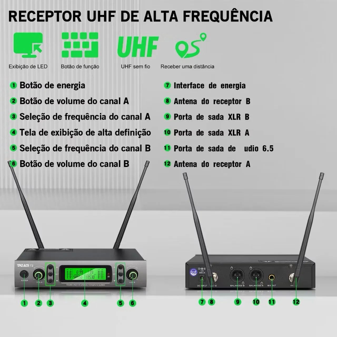 Microfone Sem Fio Profissional TKLBLS T2 UHF - Foto 2