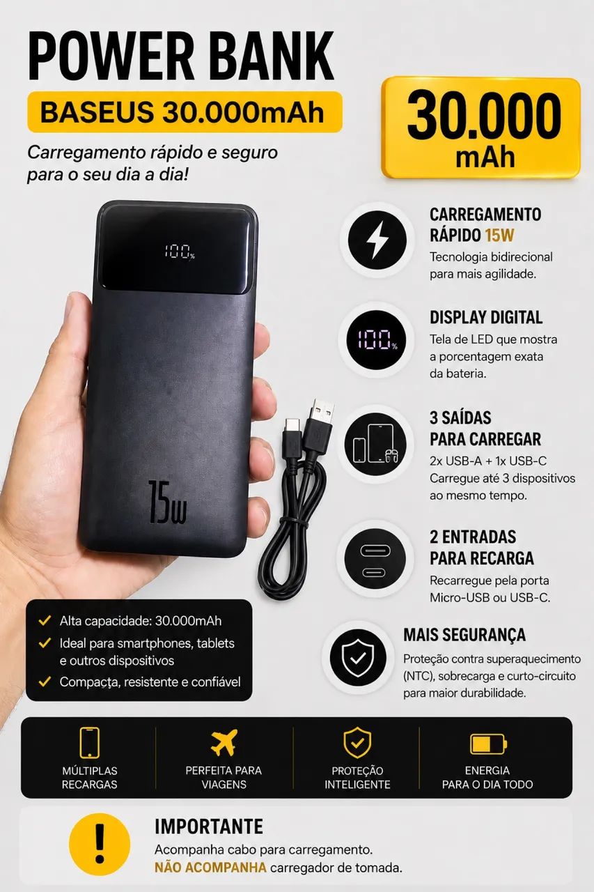 Power Bank 30000mAh Baseus