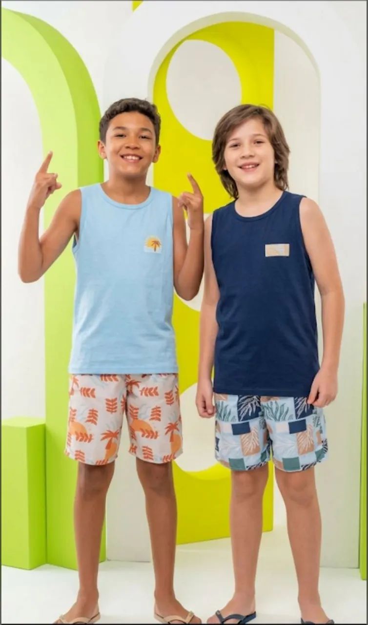 Conjunto com camisa regata de algodão e short em Tactel estampado  - Foto 3