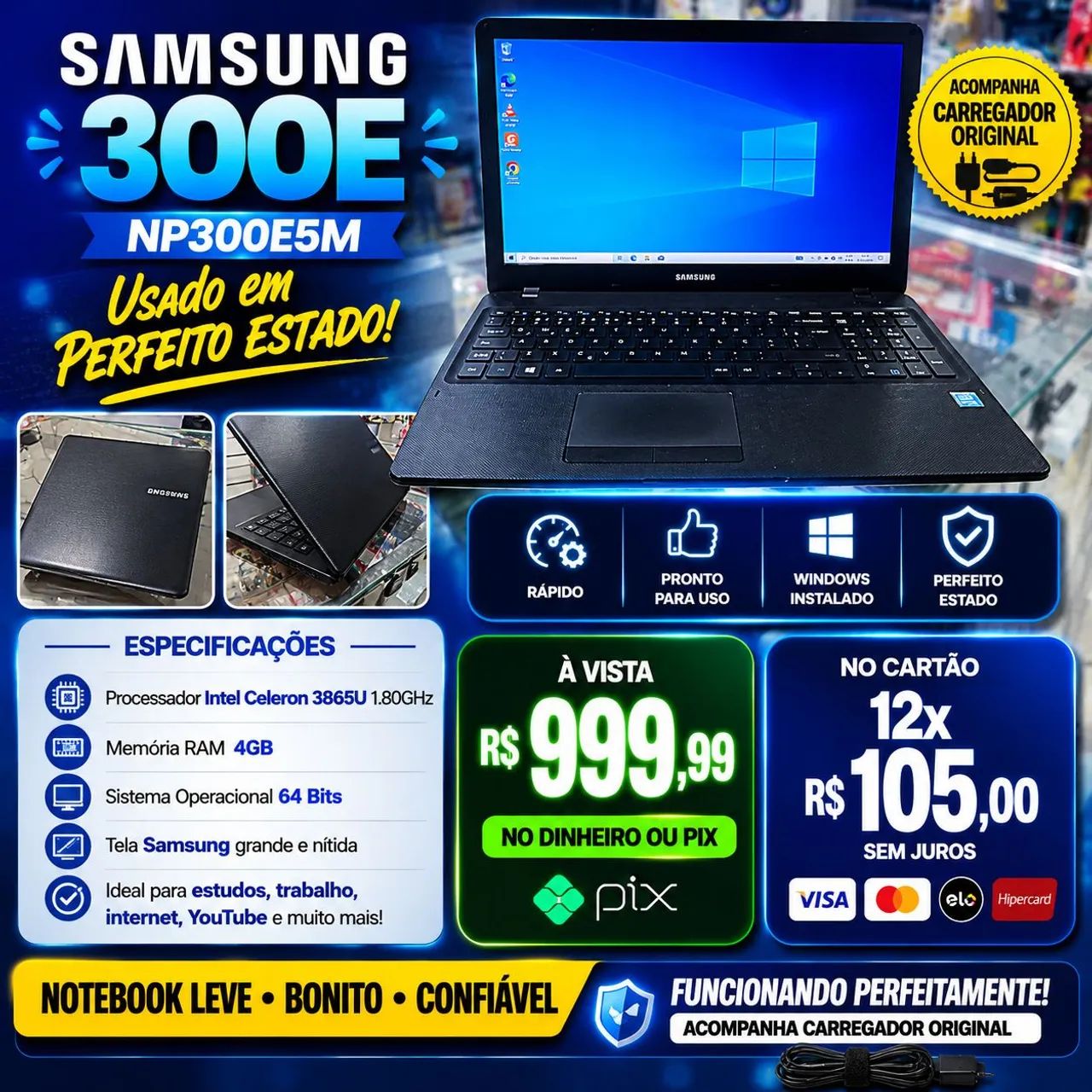 Notebook Samsung 500gb 4gb de RAM Usado [Loja]