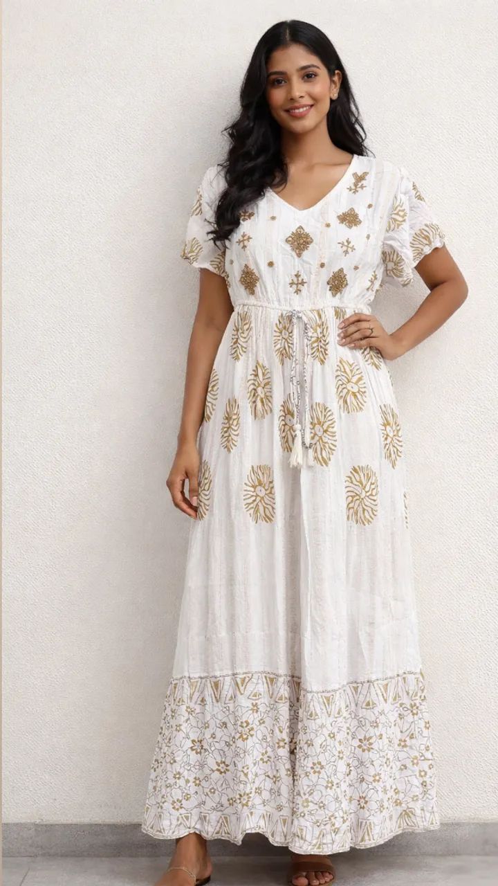Vestido Branco com Detalhes Dourados - Foto 2