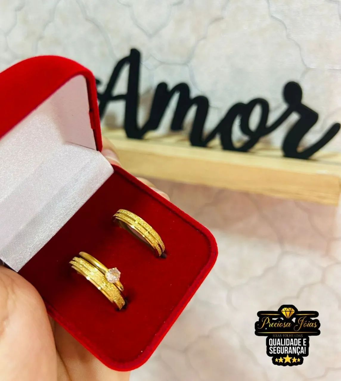 Alianças de aço inoxidável banhadas a ouro  - Foto 5