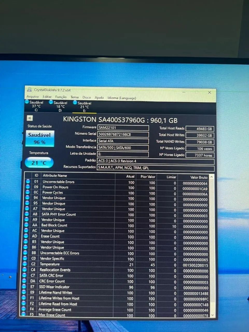 SSD Kingston 960GB - Funcionando Perfeitamente - Foto 3