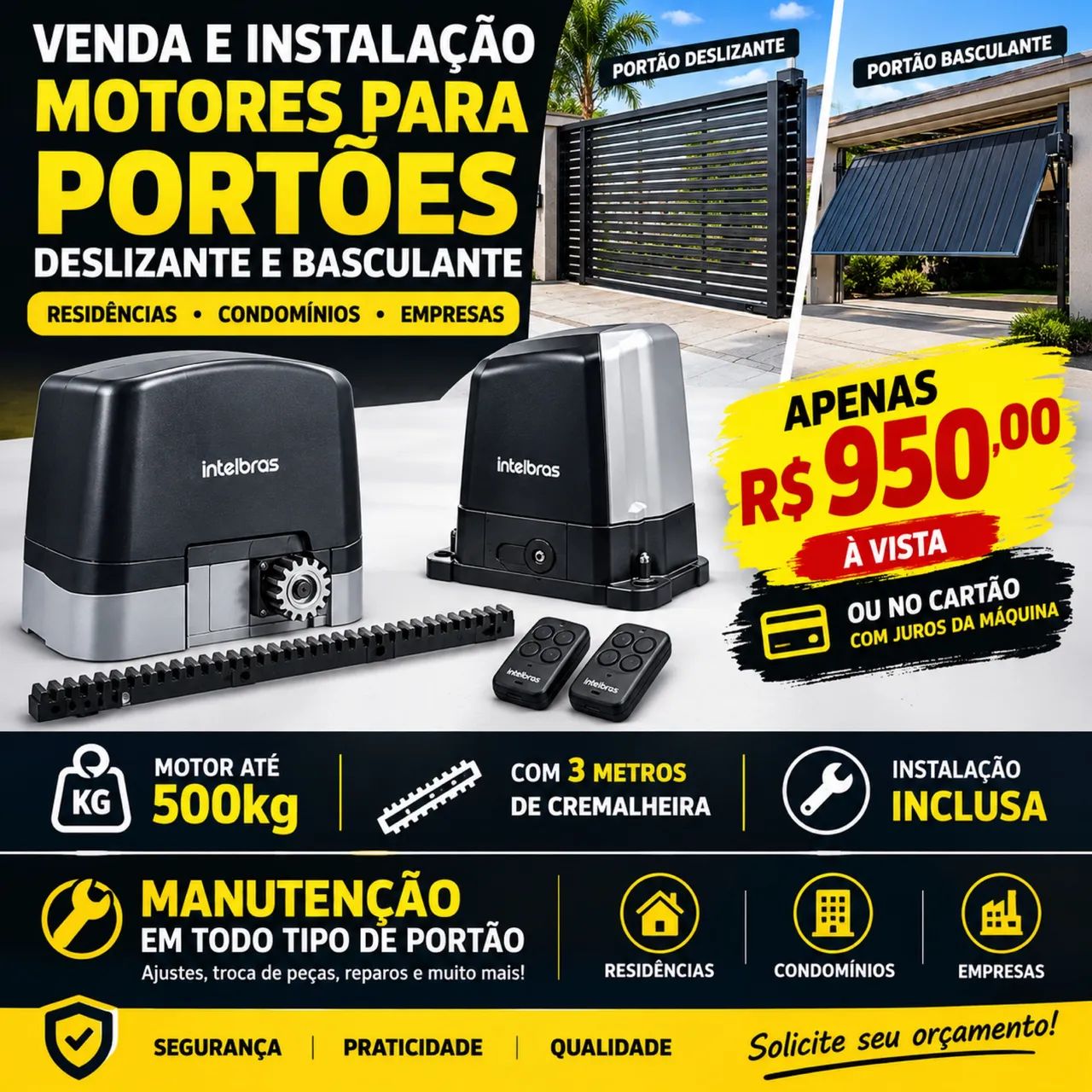     Venda e Instalação de Motor para Portão | R$ 950