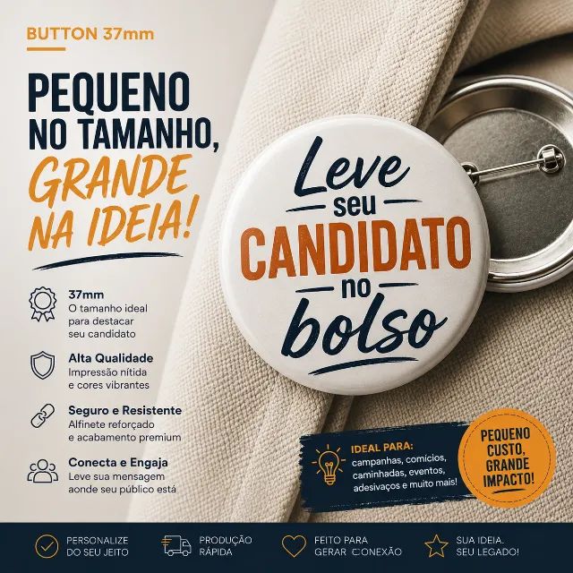 Botton/Pin - Sua ideia na Lapela do Povo