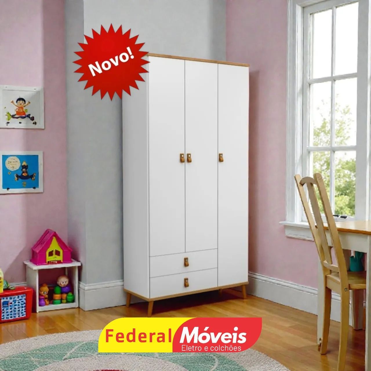 Guarda Roupa Infantil Retrô 3 Portas 2 Gavetas Oferta Imperdível - Entregamos