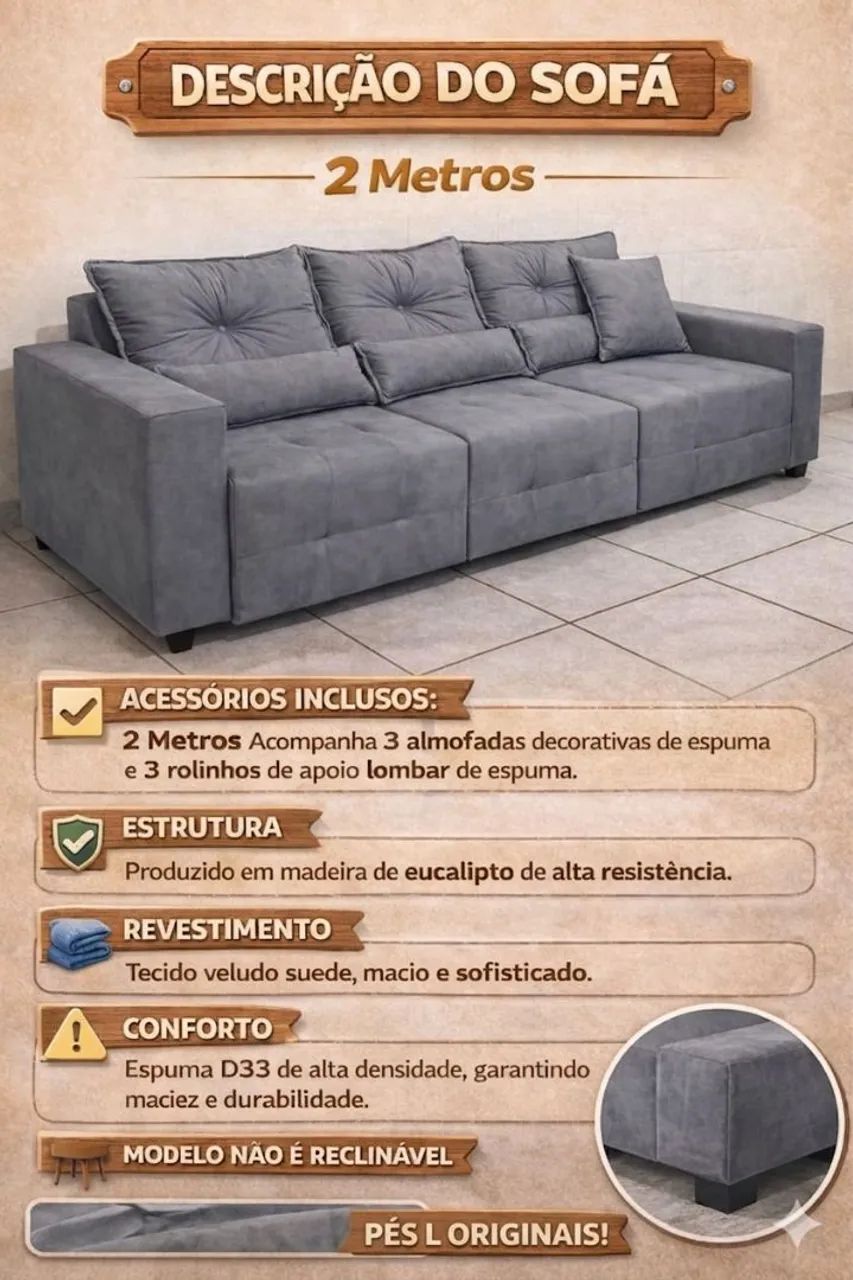 Sofá retrátil 2 metros frete gratis - Foto 2