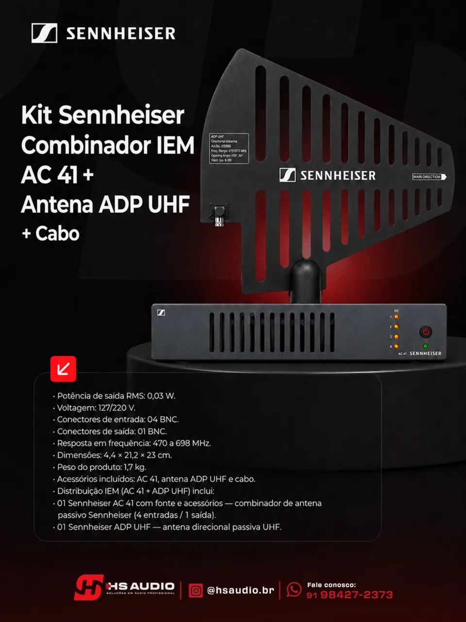 Sennheiser AC 41 + Antena ADP UHF + Cabo