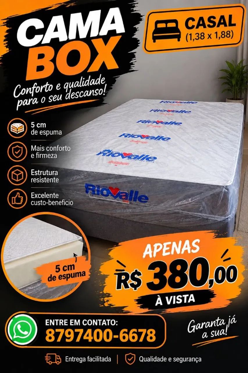 Cama box casal acoplada 5cm de espuma 