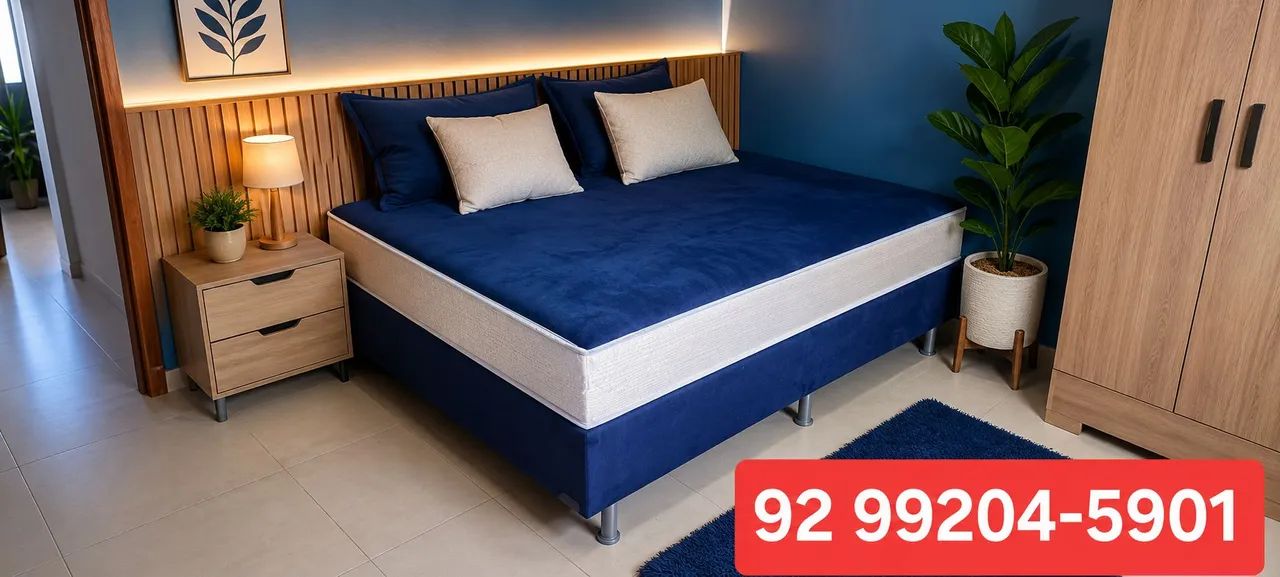 Cama de casal semi ortopédica azul 