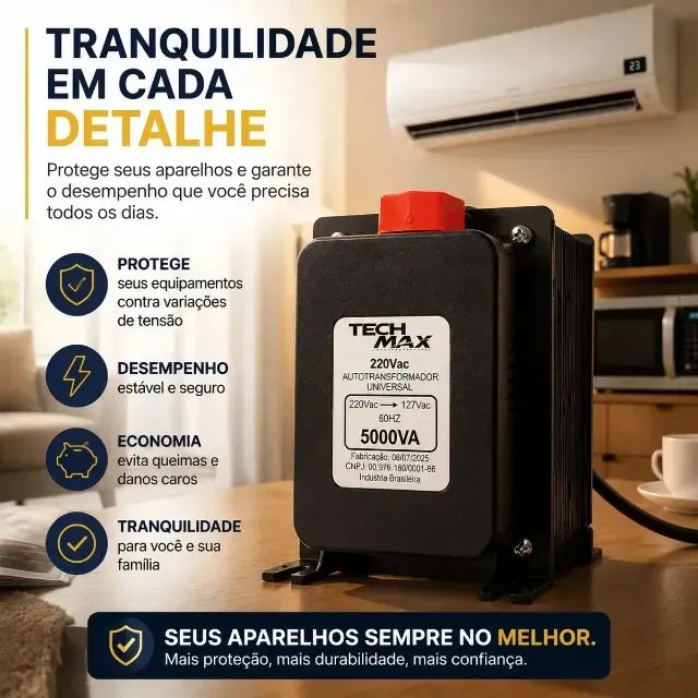 Transformador 5000VA Bivolt 2000W Techmax para Eletrodomésticos e ar condicionado até 1200