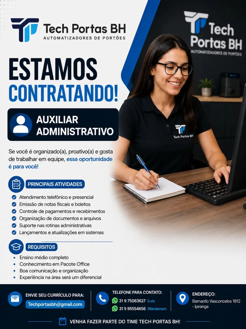 Vaga disponível Auxiliar administrativo 