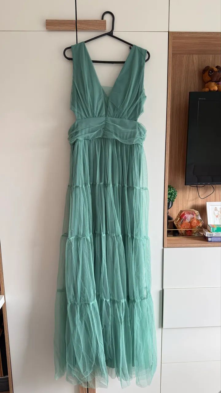 Vestido longo  verde água 