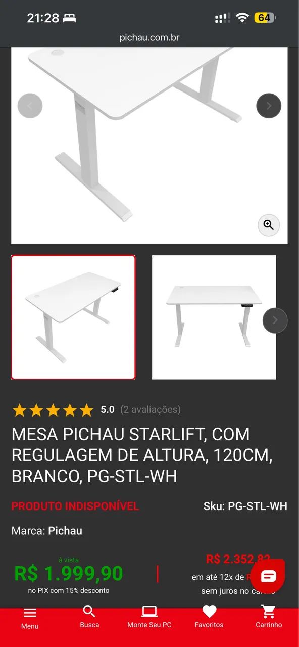 Mesa Starlift com regulagem de altura