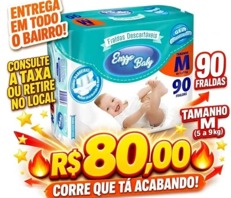 Fralda M 80 reais 