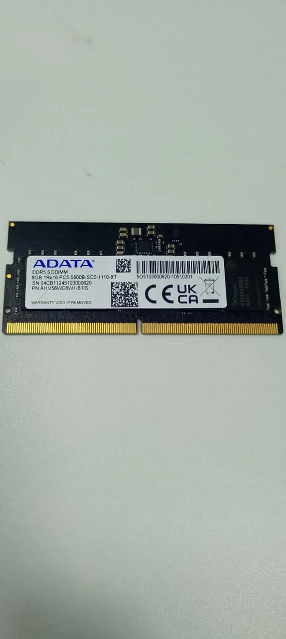 Memória RAM ADATA 8GB DDR5 5600MHz para Notebook