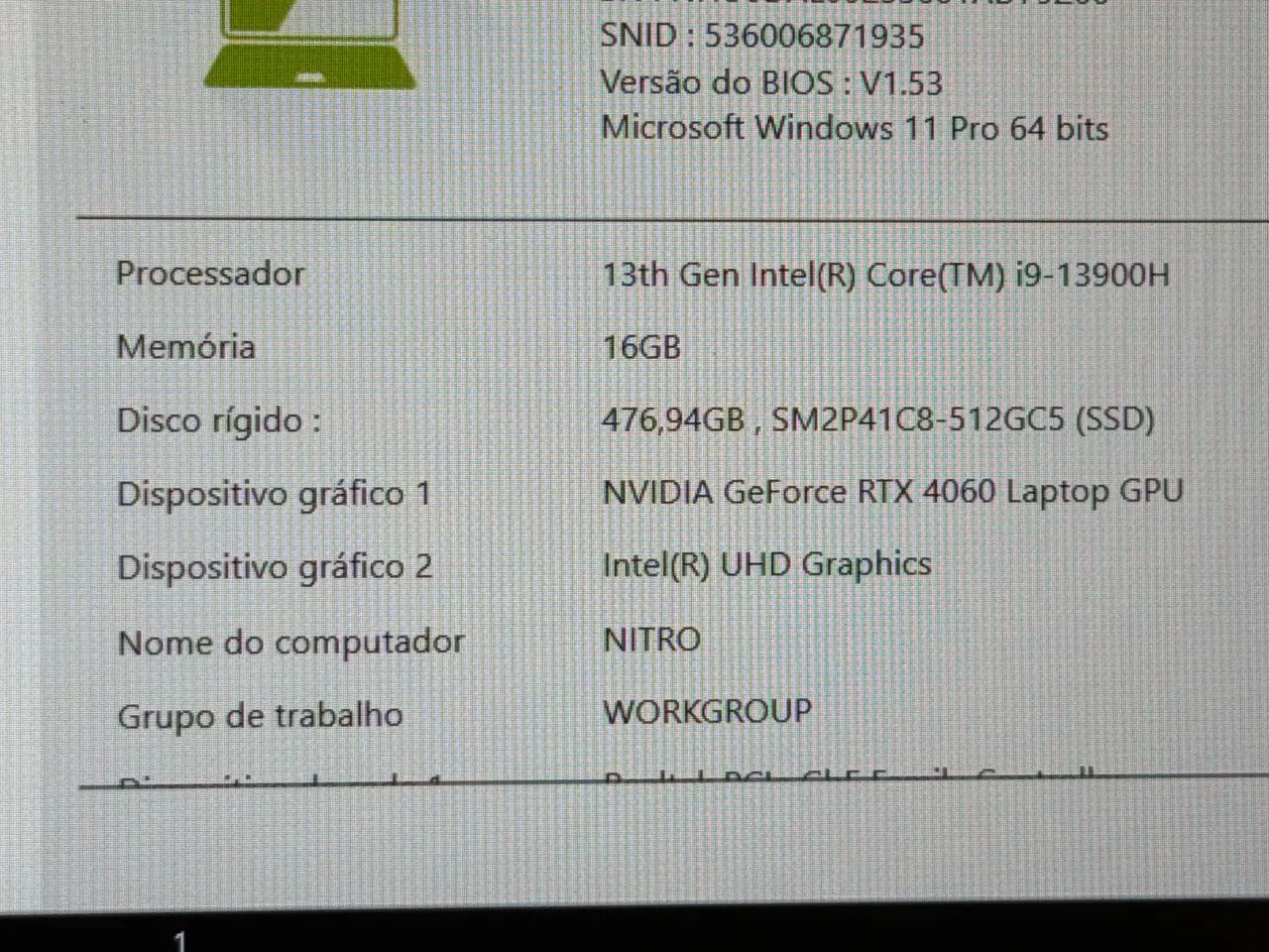 Notebook Nitro V15 i9 RTX 4060 gamer  - Foto 5
