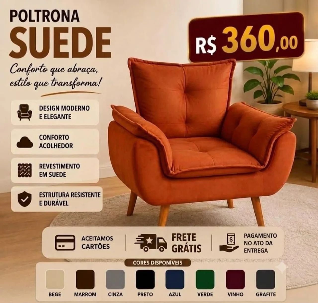 Poltrona em Suede cores especiais