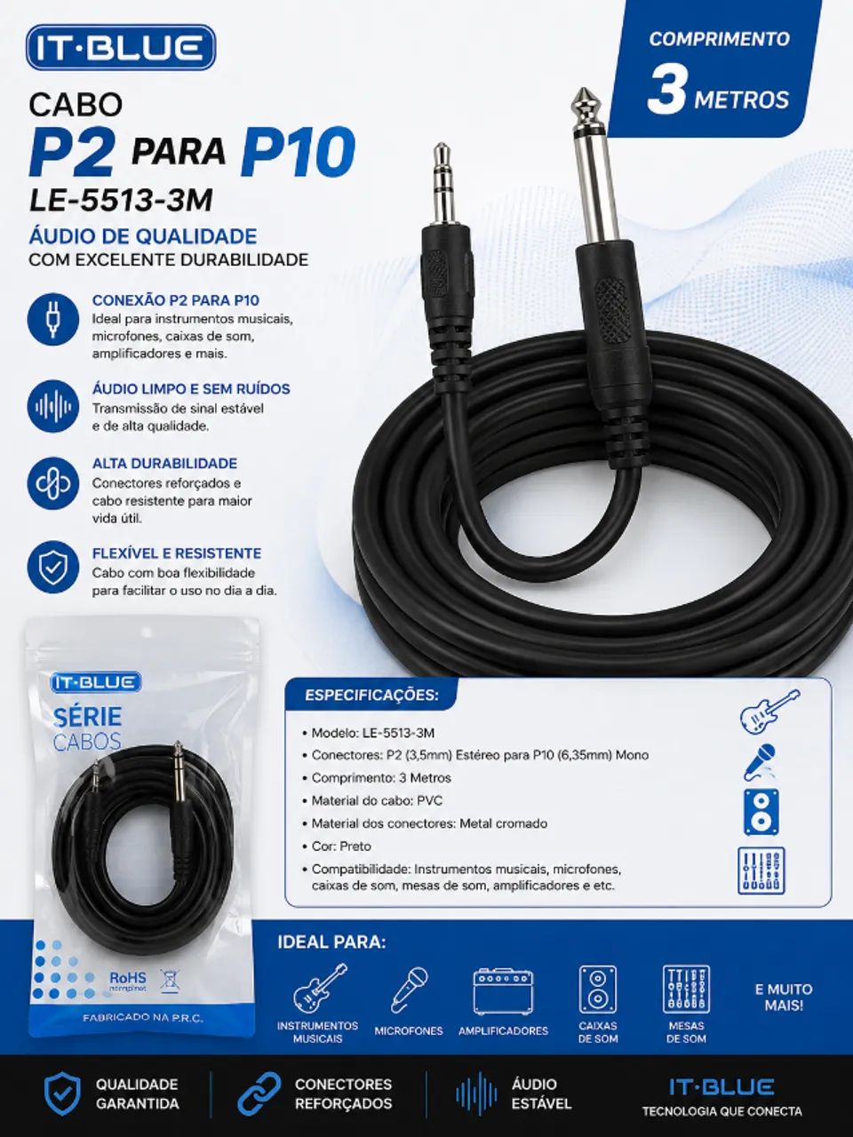Cabo P2 + P10 3M 
