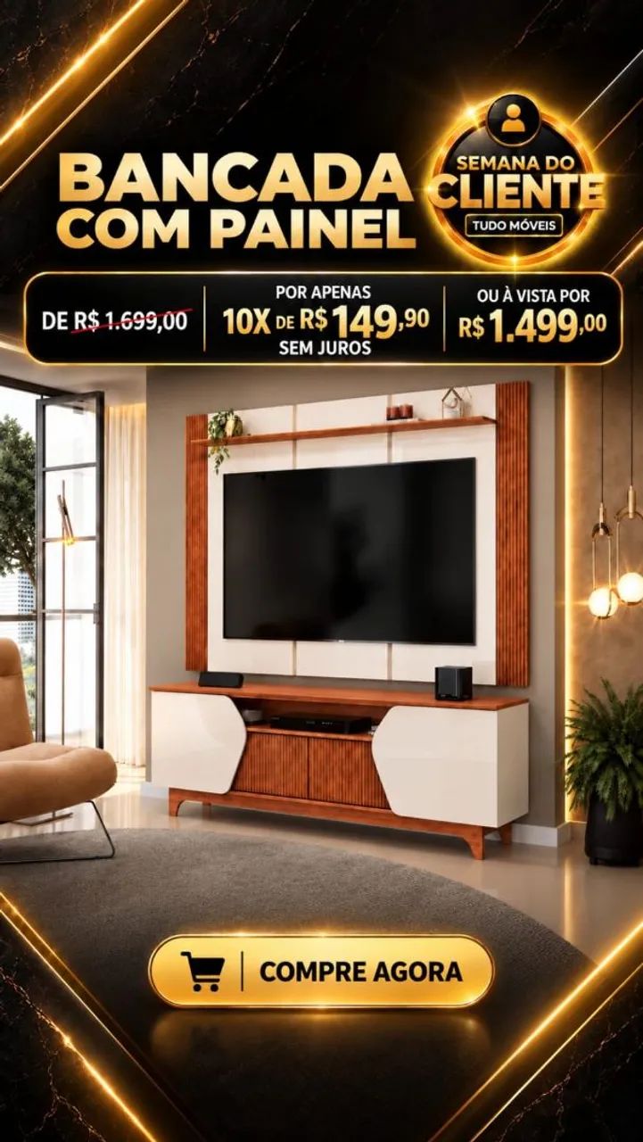 Bancada com painel para TVs ate 75P 
