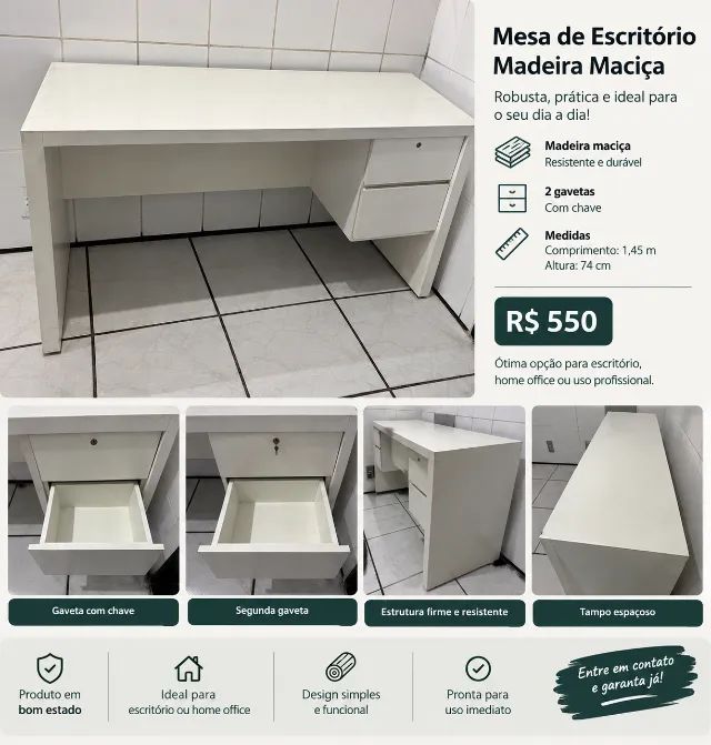Mesa de Escritório em Madeira Maciça