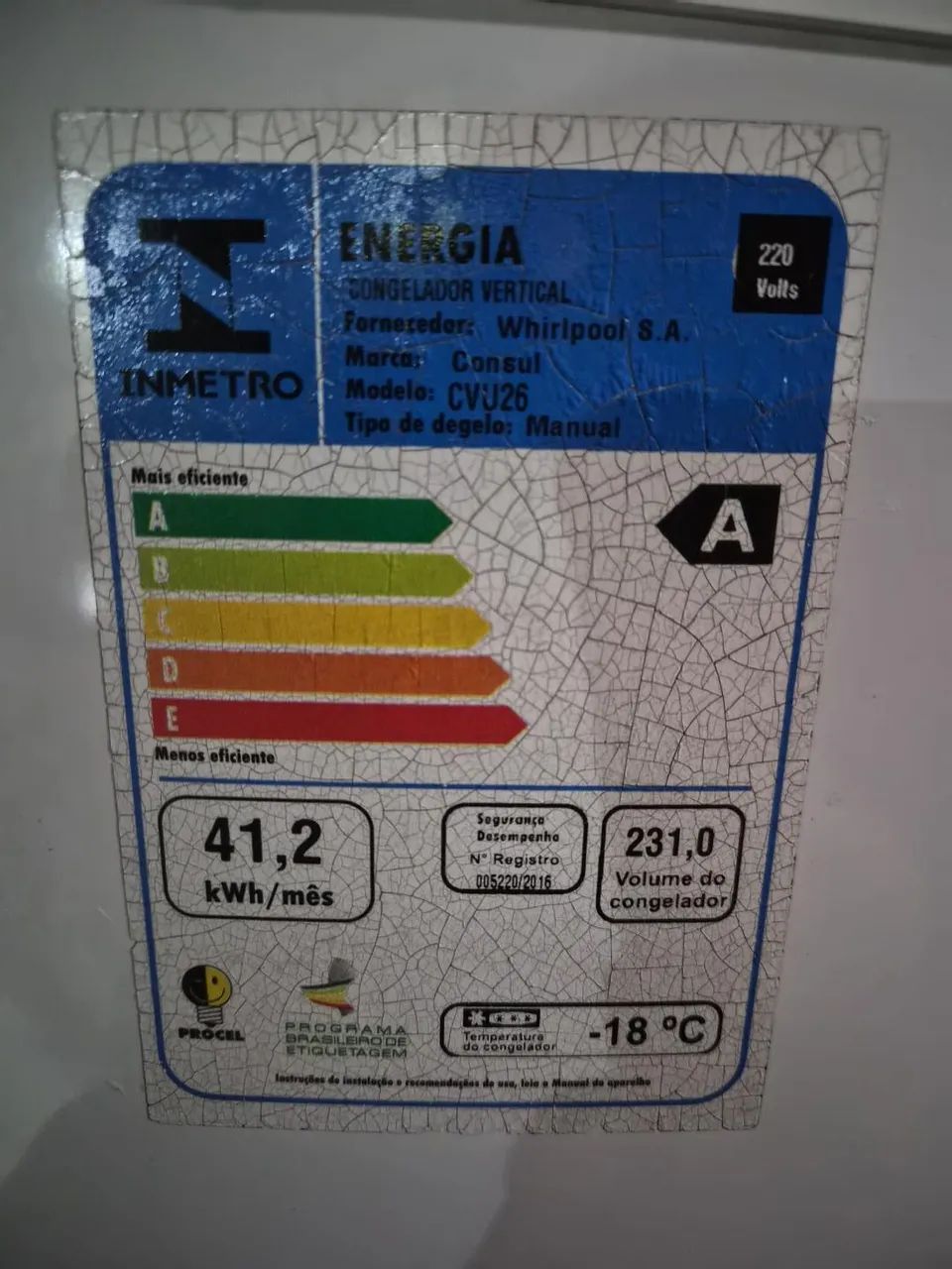 Freezer Vertical Consul 231 Litros, 220V - Muito Conservado