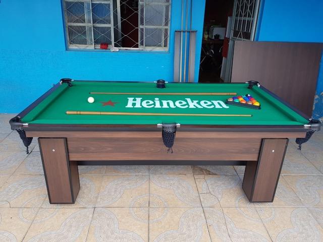 Mesa de Sinuca Cor Tabaco Tecido Heineken Modelo EFH4333