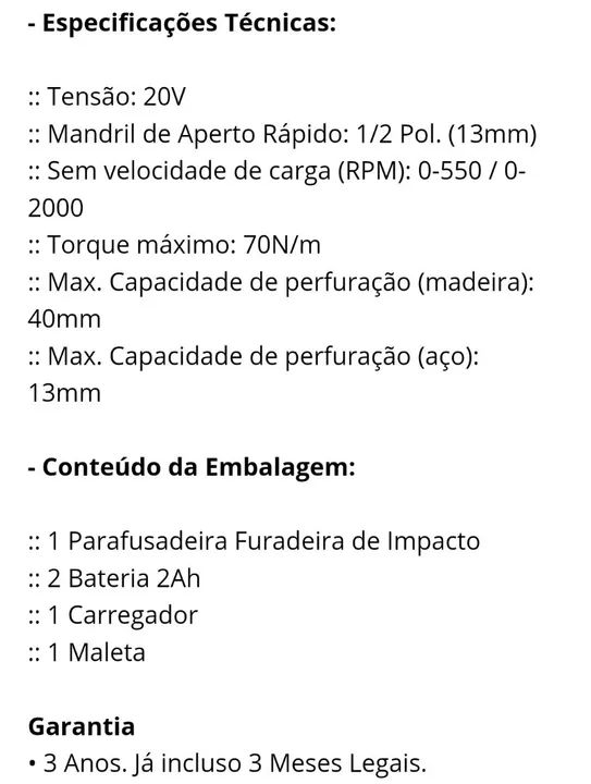 Parafusadeira Furadeira de Impacto Brushless  XR 20V c 2 Baterias  - DEWALT-DCD796D2 - Foto 4